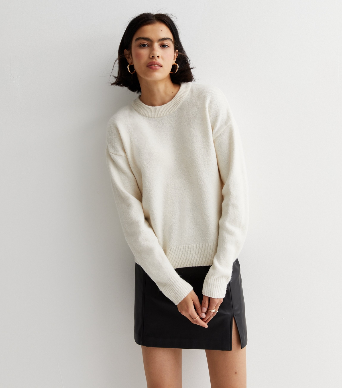 Women's Off White Knit Crew Neck Jumper New Look