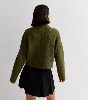 Khaki Cable Knit Roll Neck Jumper New Look
