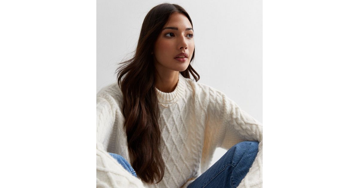Off White Cable Knit Crew Neck Jumper | New Look