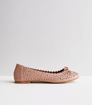 Pale Pink Floral Laser Cut Ballet Pumps New Look