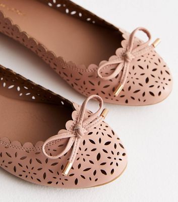 Pale Pink Floral Laser Cut Ballet Pumps New Look