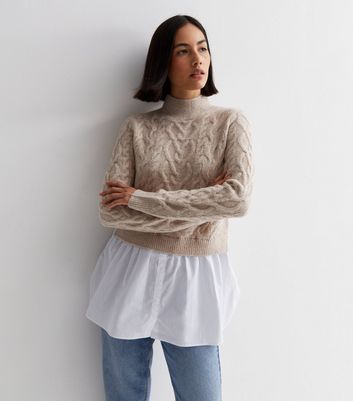 Cream Cable Knit 2 in 1 Shirt Jumper New Look