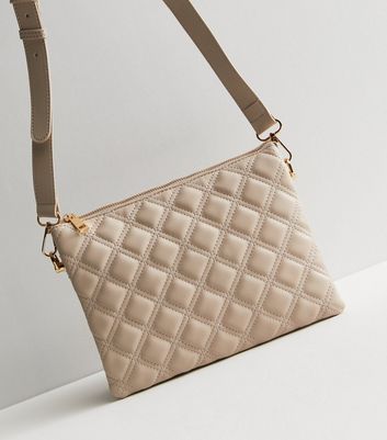 Camel Quilted Chain Cross Body Bag New Look