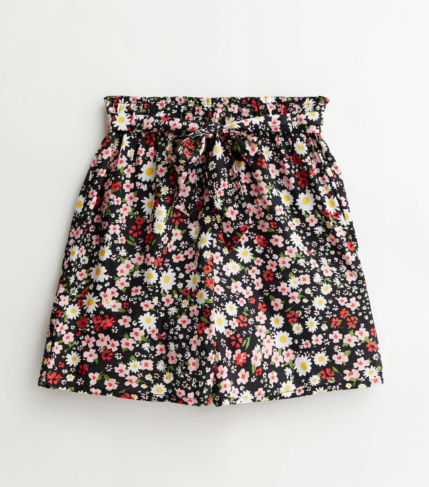 Tall Black Floral High Waist Paperbag Shorts Image 5