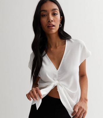 white tie front shirt short sleeve