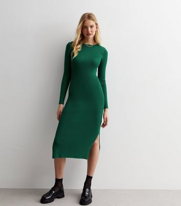 Majorly Trendy Green Ribbed Bodycon Midi Dress