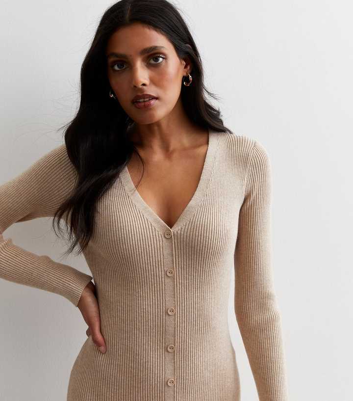 strapless open back dress Black Ribbed Knit Button Down Long Sleeve Midi Dress – PinkBlush main image 1
