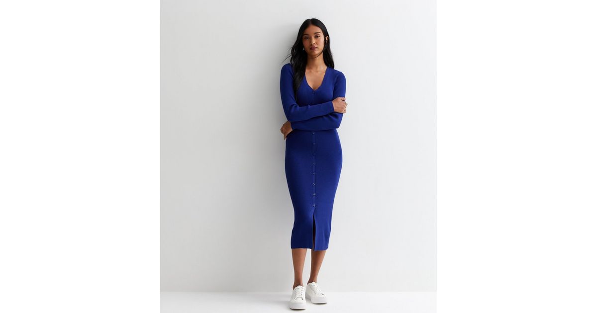 murray Cutout Ribbed Knit Midi Dress - Blue