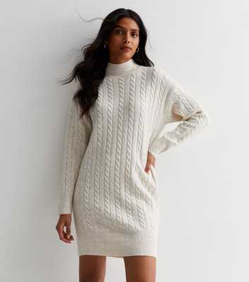 Off White Cable Knit Long Sleeve Mini Dress
