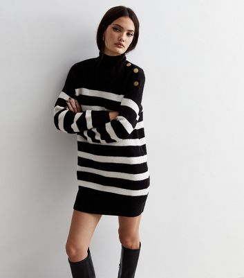 Black Stripe Knit Button Mini Dress | New Look