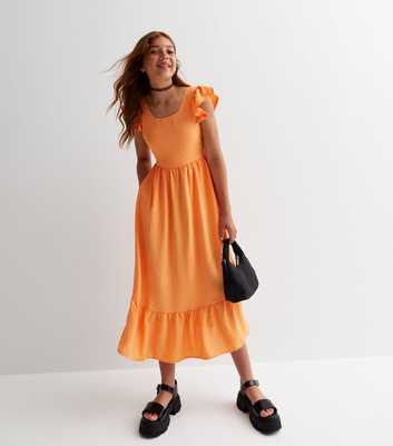 Name It Bright Orange Frill Sleeve Tiered Midi Dress