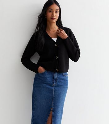 Black Knit Button Front Cardigan | New Look