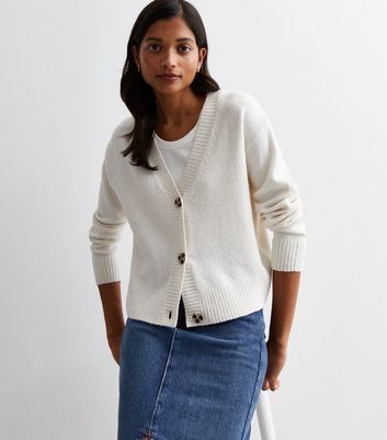 Off White Knit Button Front Cardigan | New Look