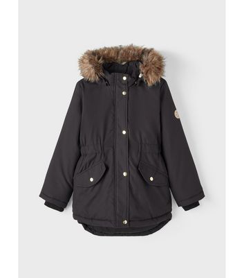 Name It Black Faux Fur Hooded Parka Jacket New Look