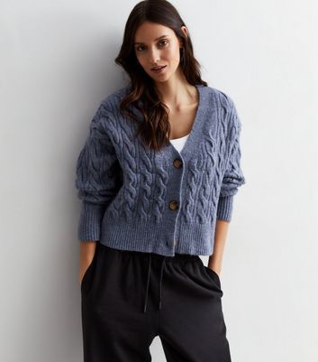 Blue Cable Knit Cardigan New Look