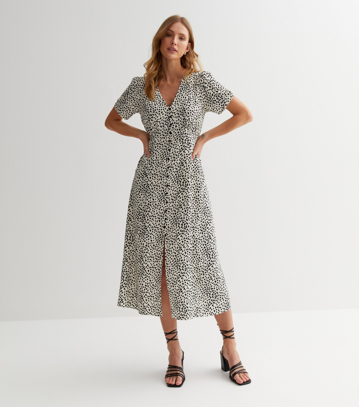 Women's White Mark Making Button Front Midi Dress New Look