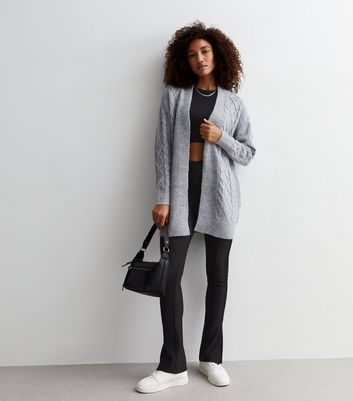 Pale Grey Cable Knit Longline Cardigan New Look