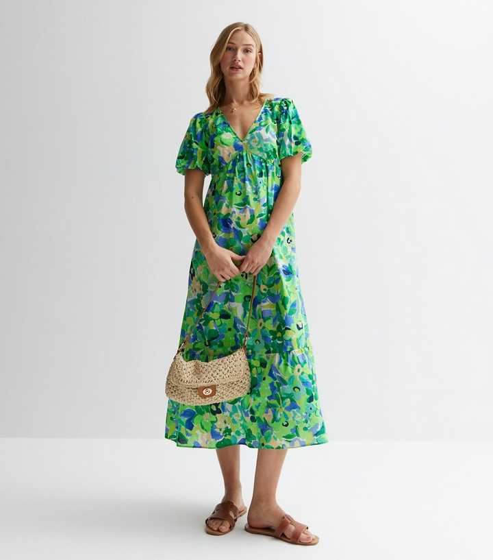new look green floral midi dress Sage Green Floral Satin Erin Midi Dress