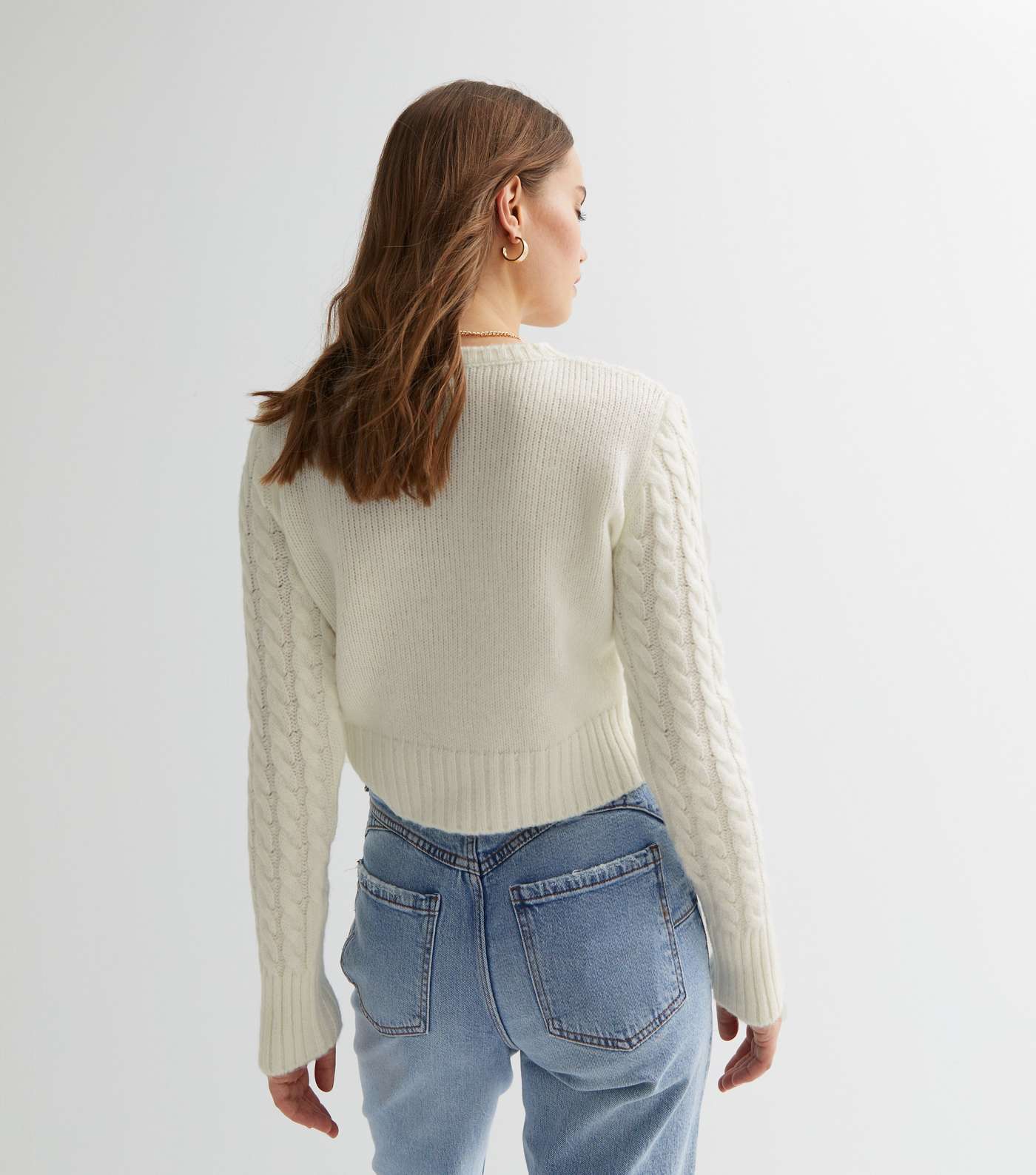 Off White Flower Embroidered Cable Knit Jumper Image 4