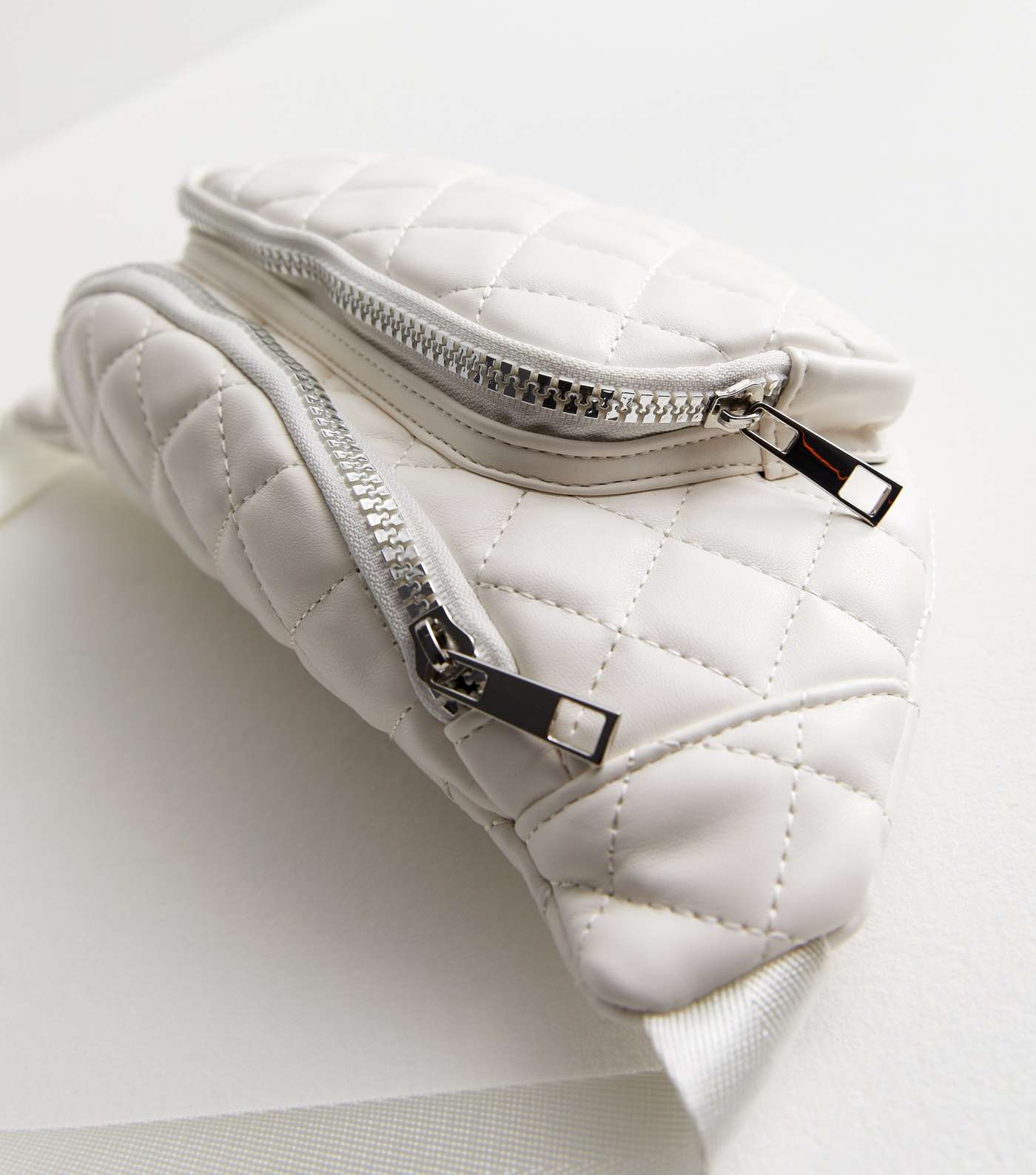 White Leather-Look Quilted Bumbag Image 3