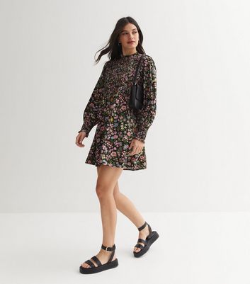 Black floral clearance long sleeve dress