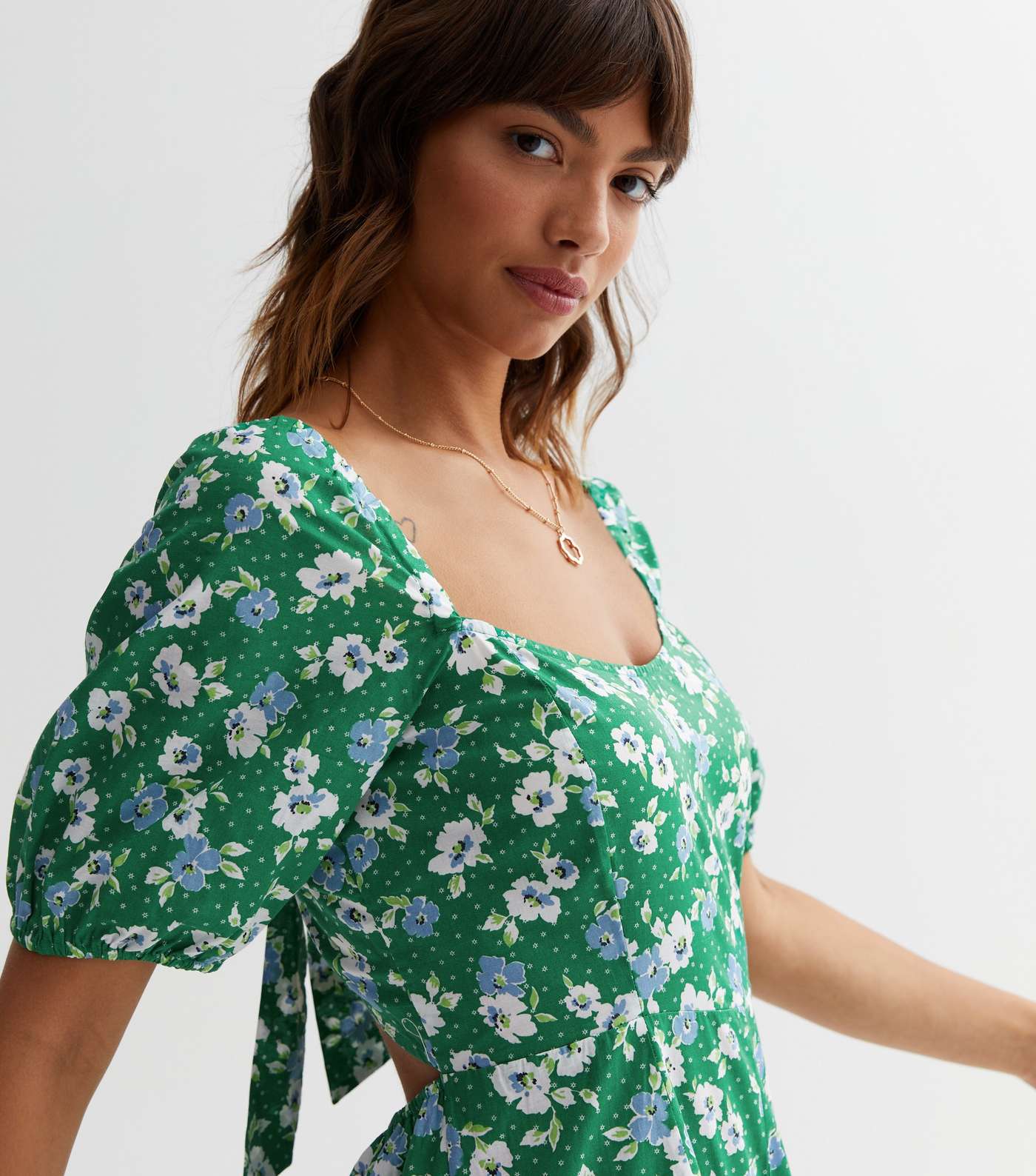 Green Floral Puff Sleeve Playsuit Image 3