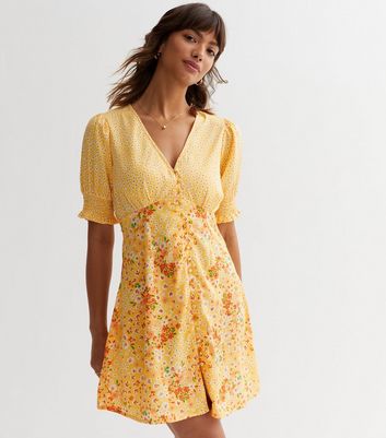 Yellow floral clearance mini dress