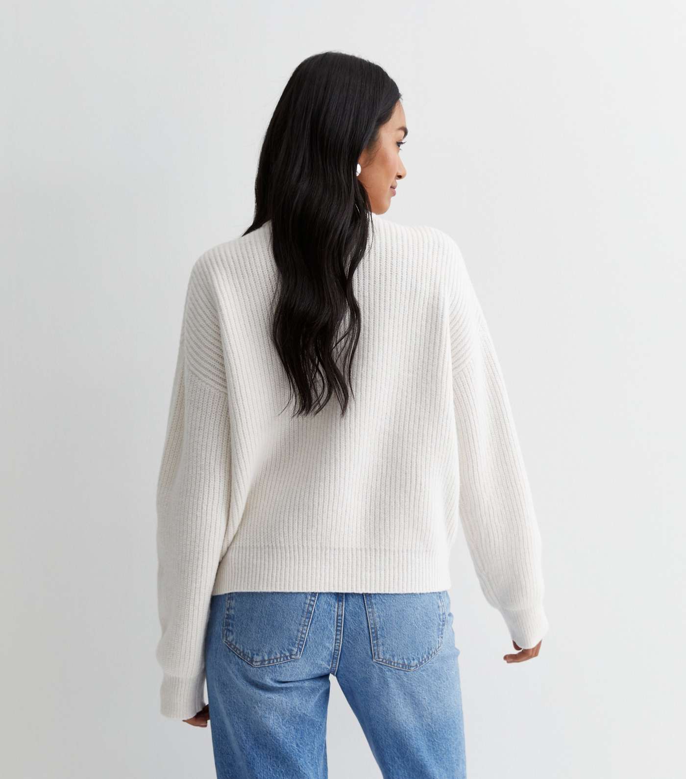 Off White Ribbed Knit High Neck Jumper | New Look
