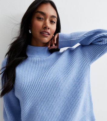 Blue Ribbed Knit High Neck Jumper | New Look