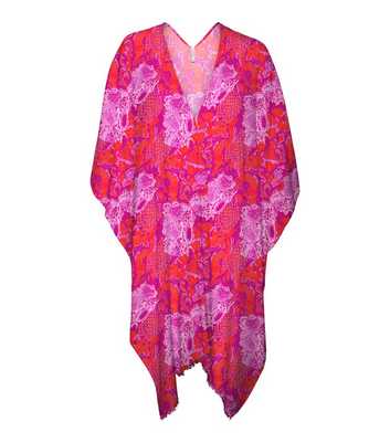 Vero Moda Bright Pink Animal Print Hanky Hem Poncho
