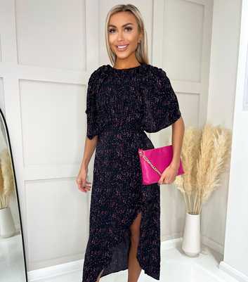 AX Paris Navy Speckle Batwing Midi Wrap Dress