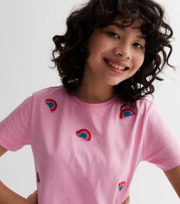 KIDS ONLY Pink Crochet Rainbow T-Shirt