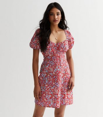 New look red ditsy floral dress best sale