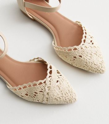 Cream Crochet 2 Part Ballerina Pumps New Look