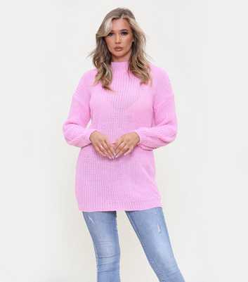 JUSTYOUROUTFIT Mid Pink Chunky Knit Long Balloon Sleeve Jumper