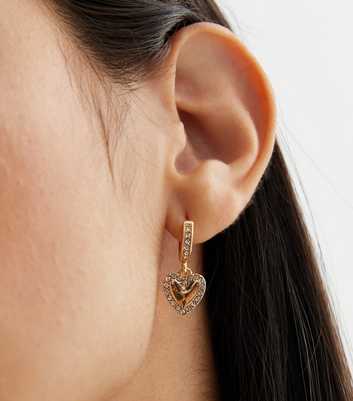 Gold Diamanté Heart Huggie Earrings