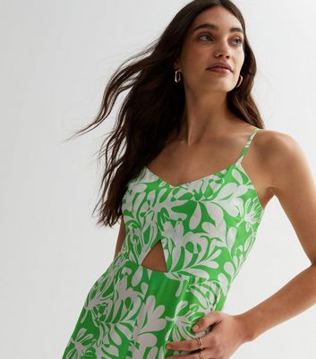 Green Tropical Cut Out Wide Leg Crop Jumpsuit New Look