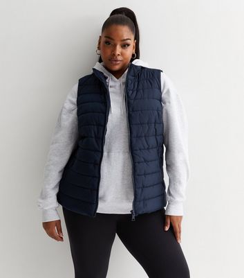 Curves Navy Lightweight Puffer Gilet | New Look