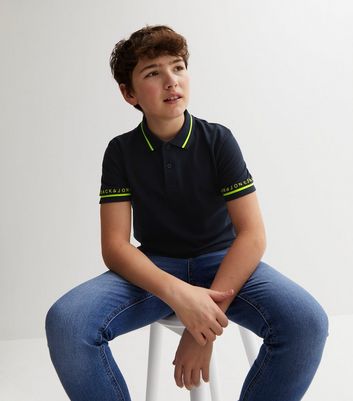 Jack & Jones Junior Navy Short Sleeve Logo Polo Shirt
