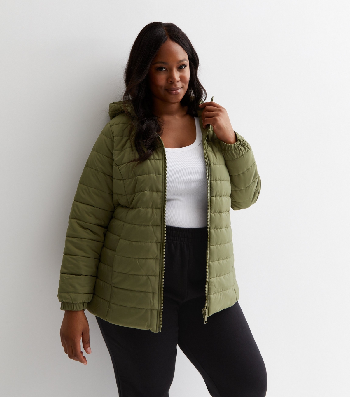 Women's Plus Size Khaki Lightweight Puffer Jacket Curves New Look