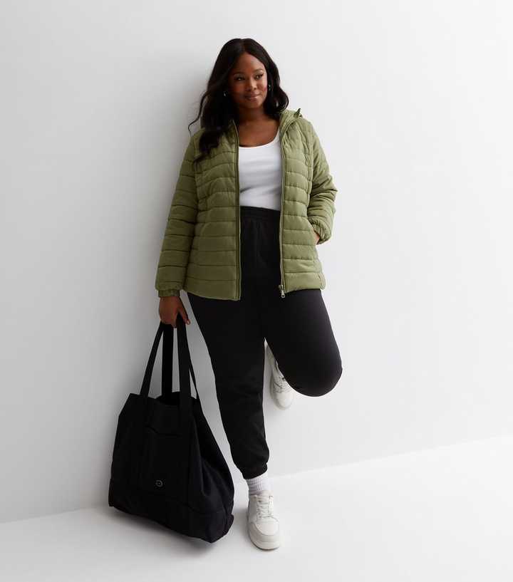 khaki lightweight puffer jacket