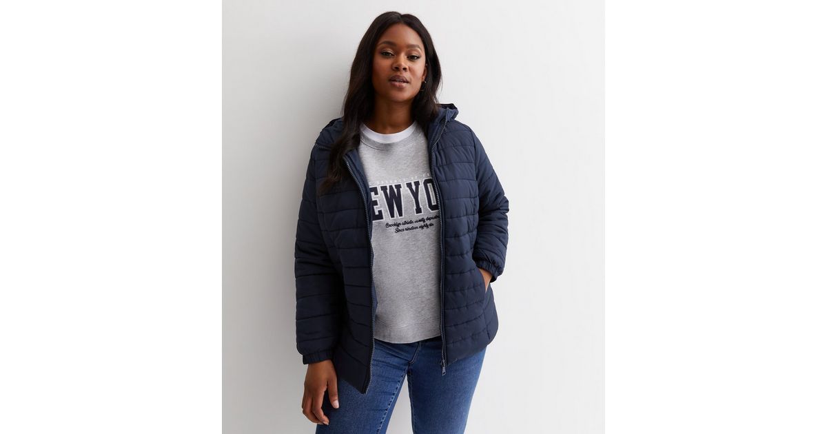 Curves Navy Lightweight Puffer Jacket New Look