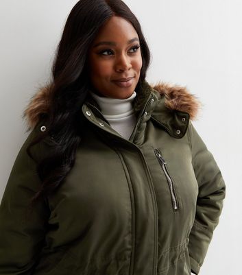 Ladies khaki parka deals fur hood