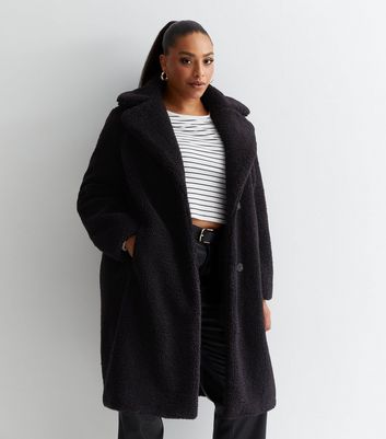 Curves Black Teddy Coat New Look