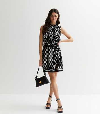 Black Geometric High Neck Mini Dress