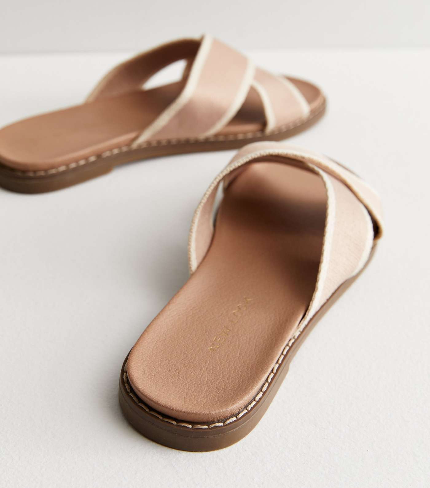 Pale Pink Woven Strap Mule Sliders Image 4