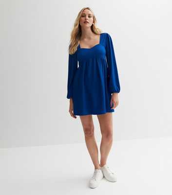 Bright Blue Crinkle Jersey Sweetheart Mini Dress
