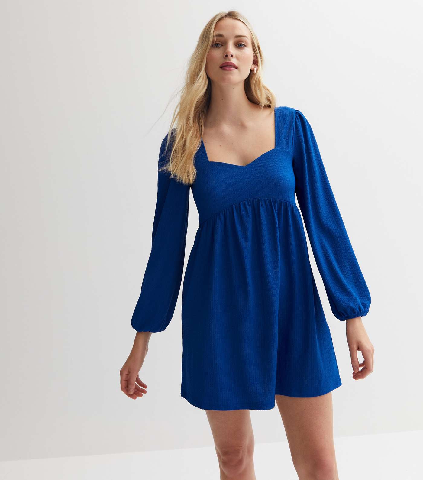 Bright Blue Crinkle Jersey Sweetheart Mini Dress Image 2