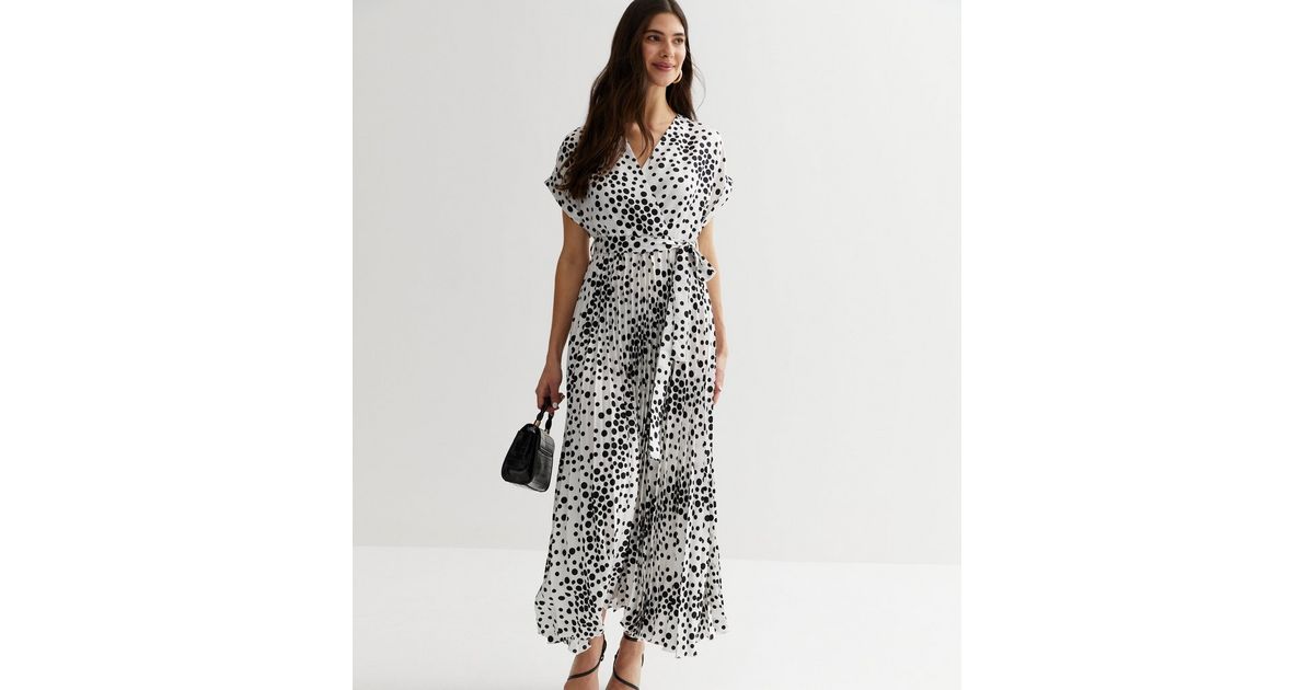 White Spot Midi Dress Buy Lipsy Black/White Long Sleeve Gathered Waist  Polka Dot Midi