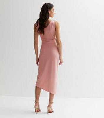 Pale Pink Cowl Neck Ruched Midi Wrap Dress New Look
